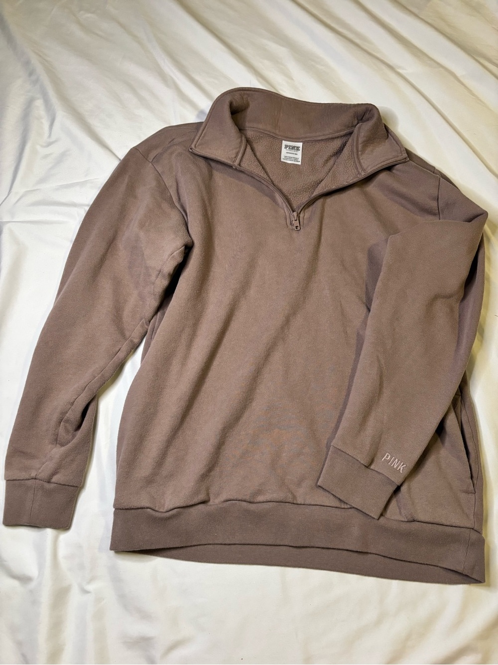 Victoria’s Secret PINK Women’s Small Quarter Zip Pullover Sweatshirt Mauve Taupe